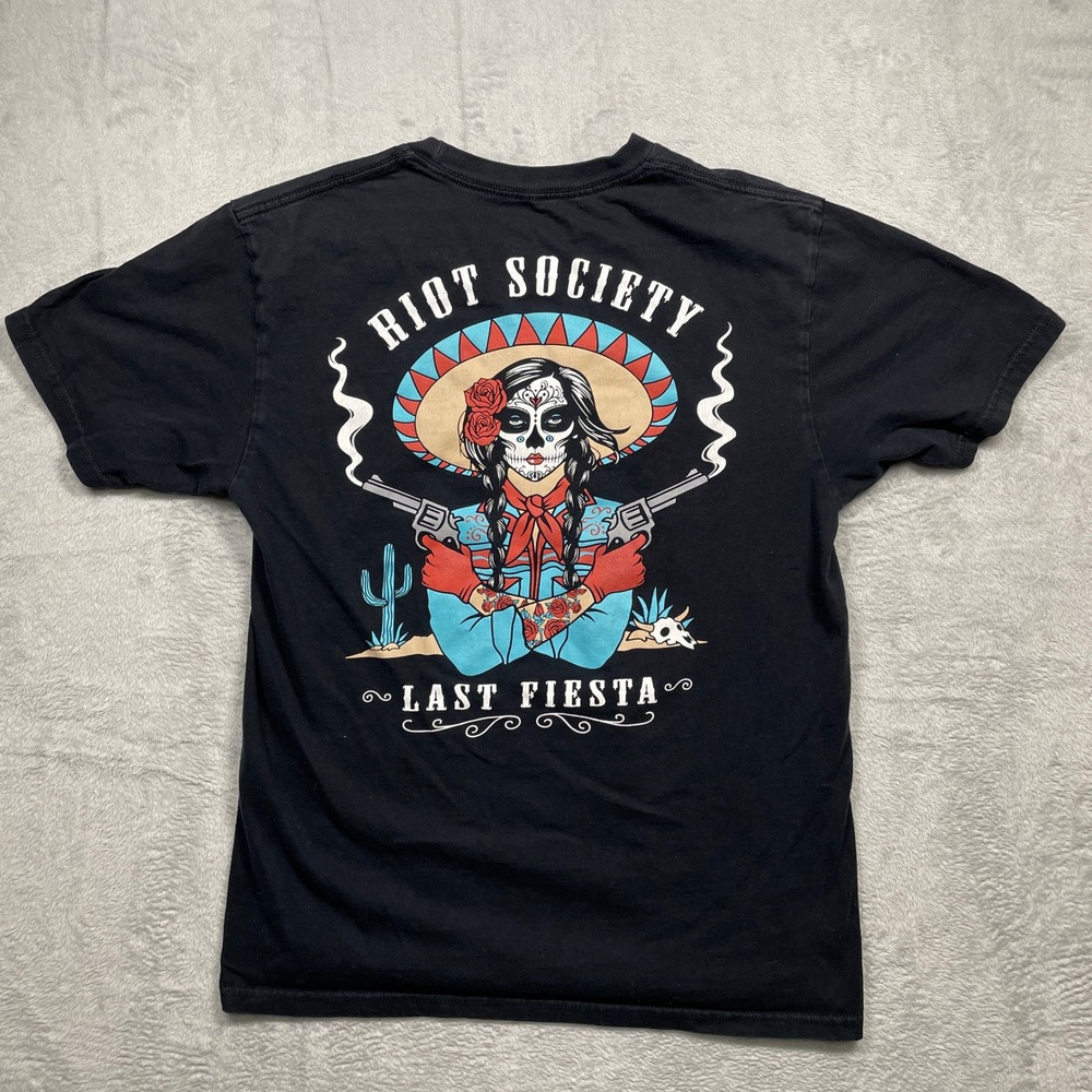 Riot Society Last Fiesta T-Shirt Men Large Black Sugar Skull Graphic Tee